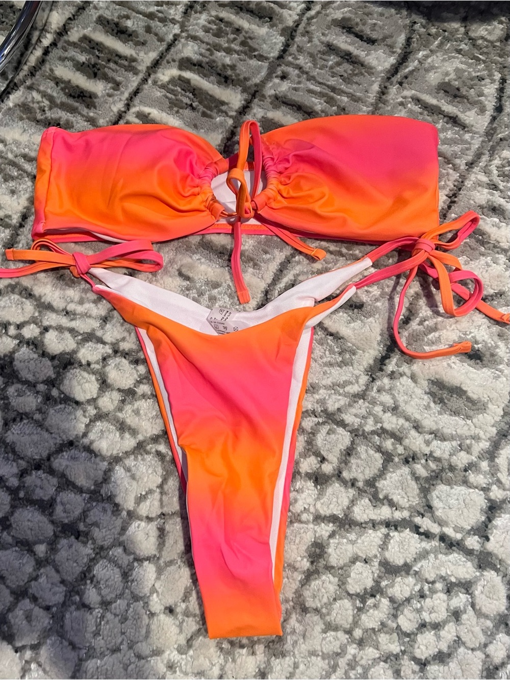 SHEIN Pink-Orange Ombre Tie-Side Bandeau Bikini